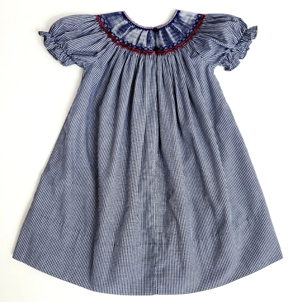 Rosalina Collections Nwot Navy Check Smocked  Football/Megahorn Dress